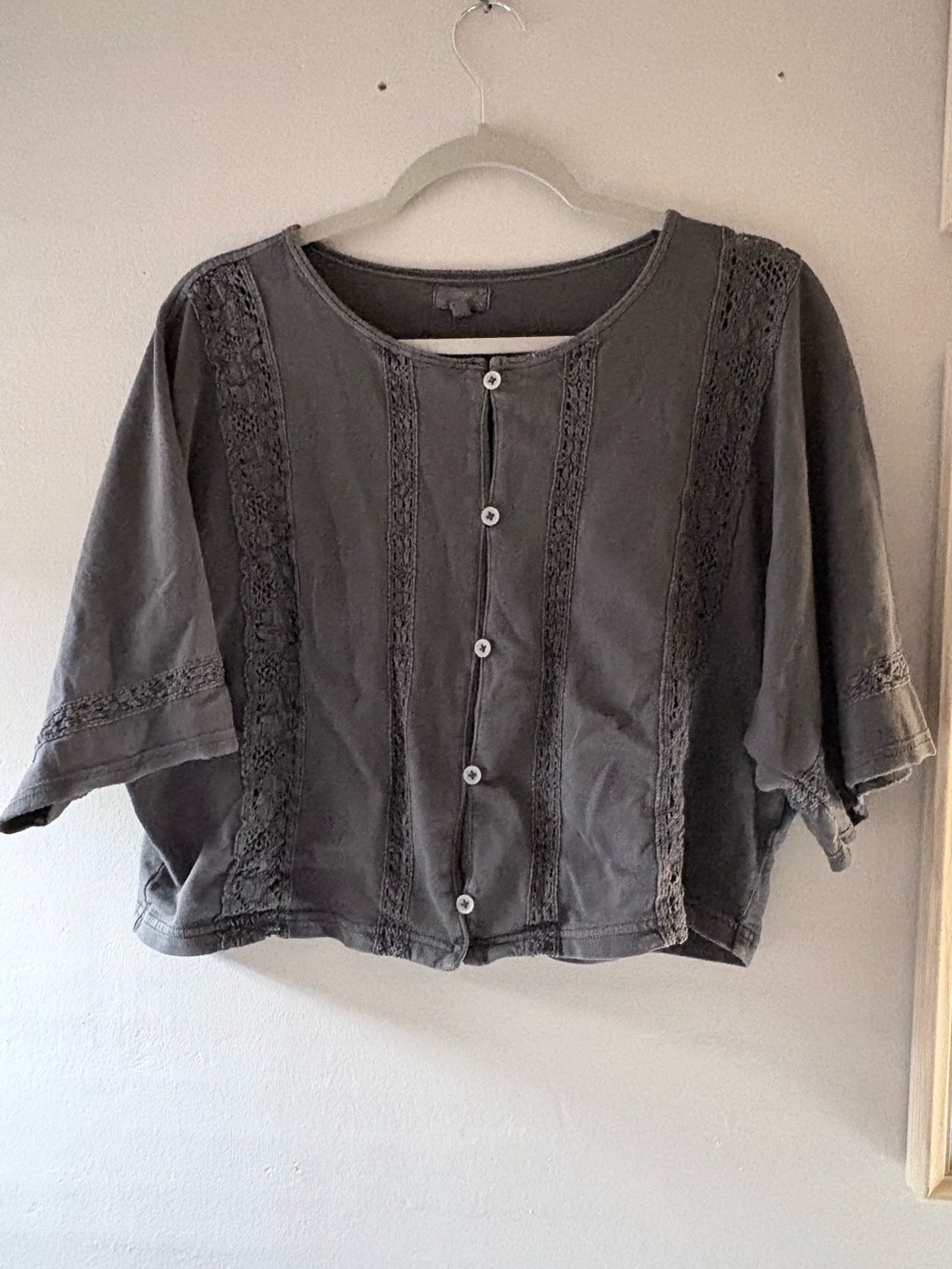 Aerie Button-Front top with lace accents